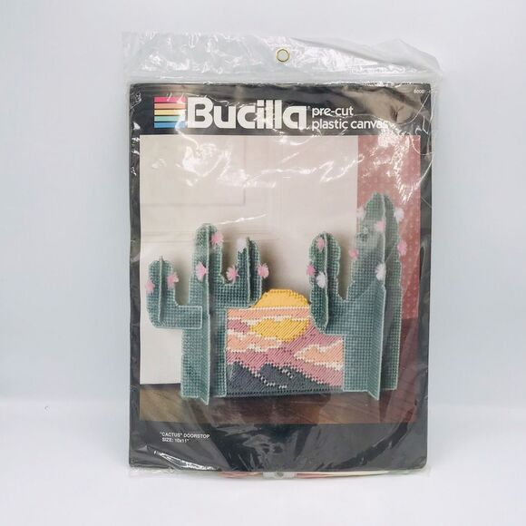 Bucilla Pre-Cut Plastic Canvas Cactus Doorstop 10x11 Inches New Sealed Vintage - Picture 1 of 3